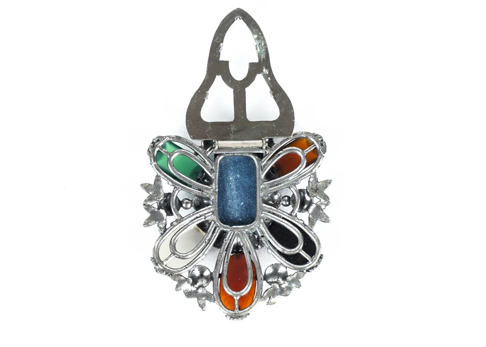 Large Apparel Clip with Highly Polished Lapidary Stones