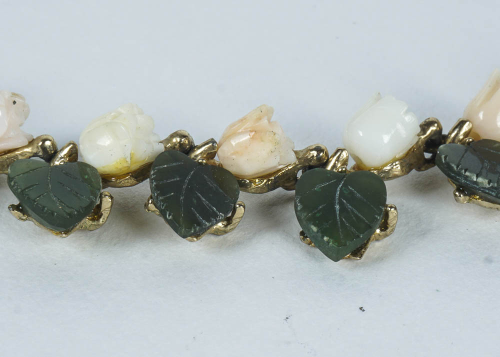 Vintage Jadeite and Stone Rosebud Choker Necklace