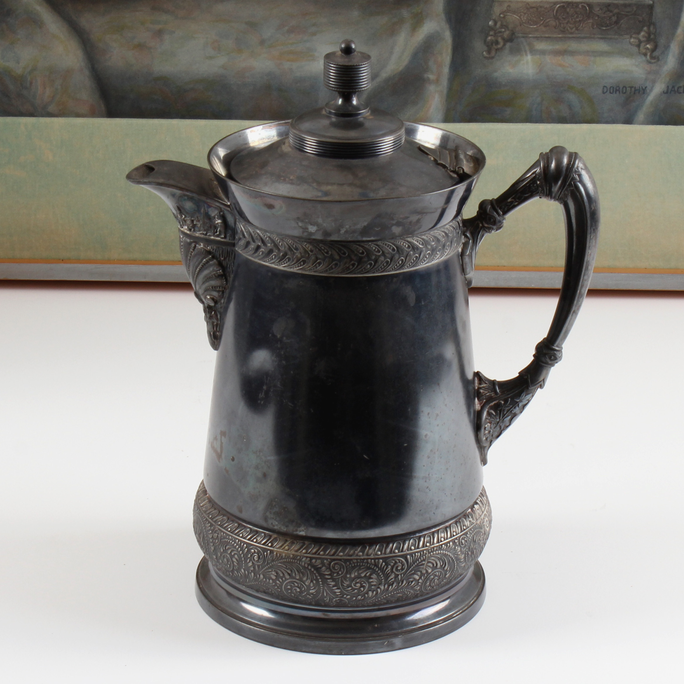 Antique 1868 Meriden Britannia Quadruple Plate Enamel Pitcher