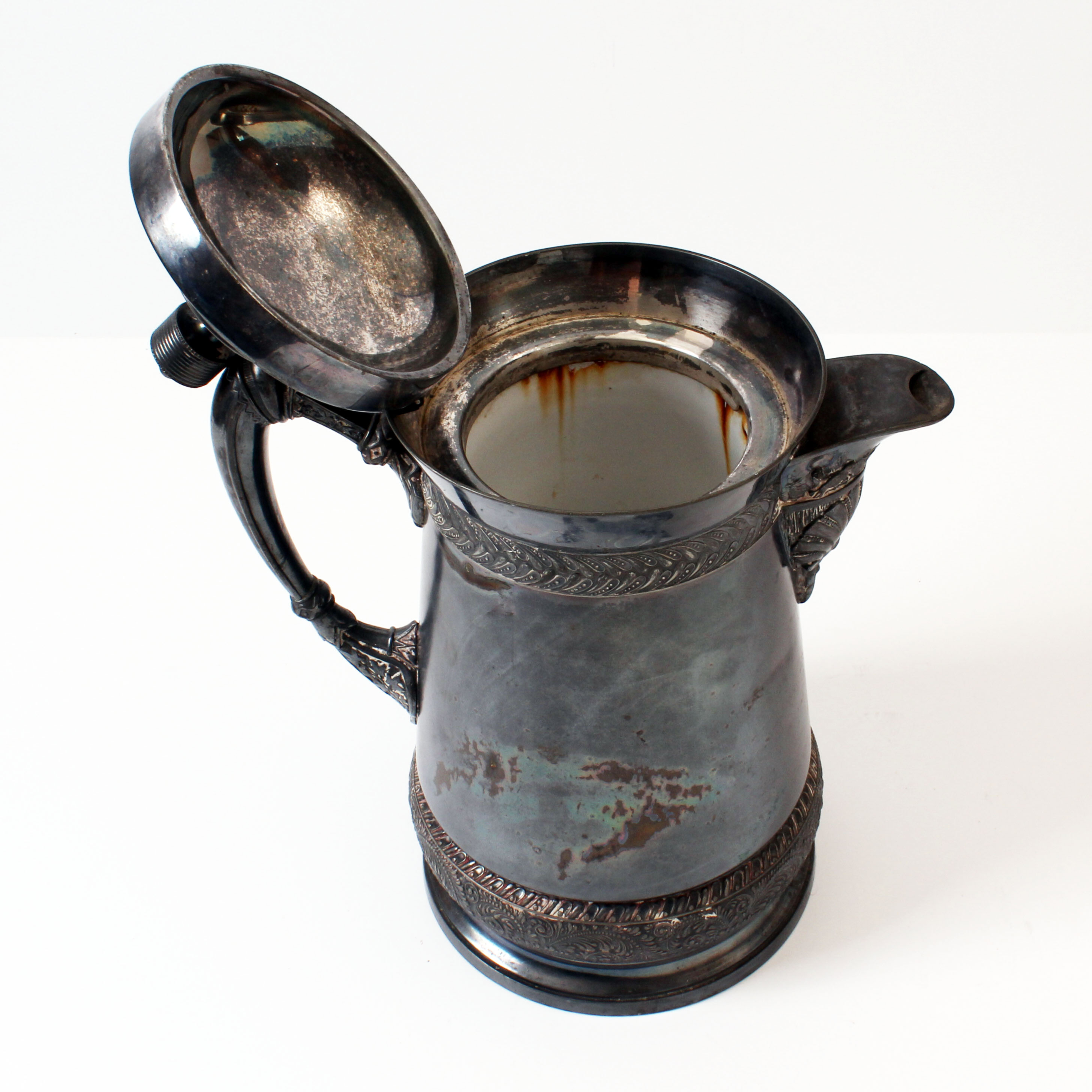 Antique 1868 Meriden Britannia Quadruple Plate Enamel Pitcher