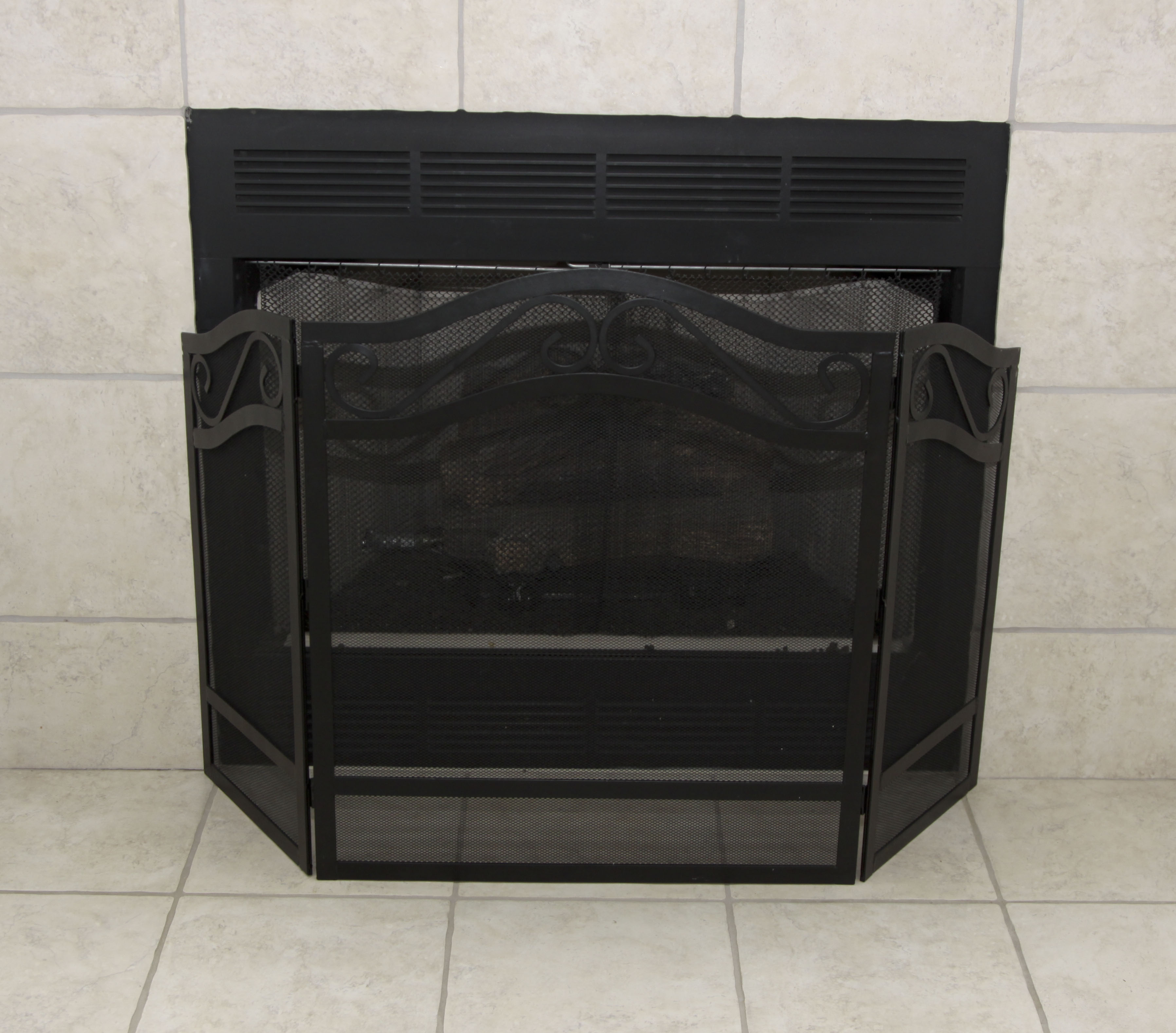 Black Metal Hinged Fireplace Screen