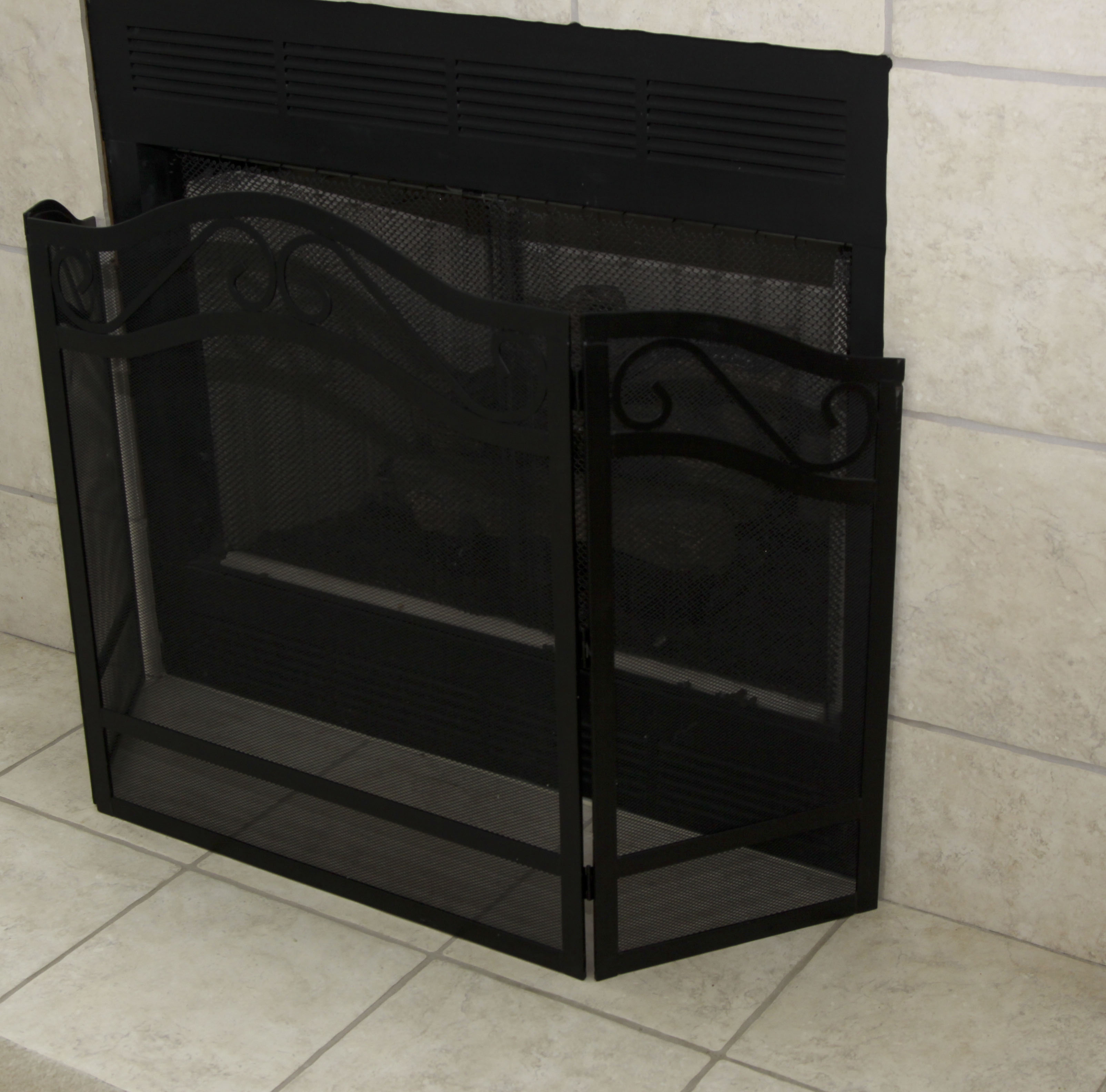 Black Metal Hinged Fireplace Screen