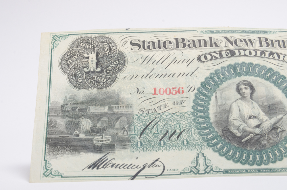 1800s One Dollar Obsolete Currency New Brunswick, NJ Note