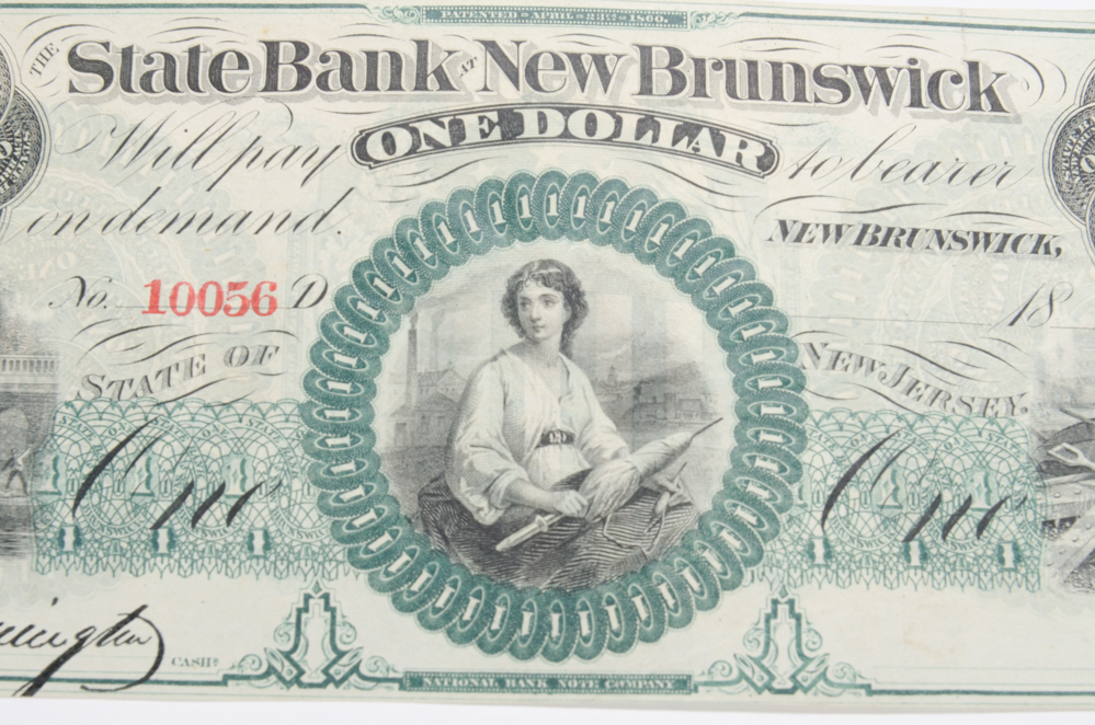 1800s One Dollar Obsolete Currency New Brunswick, NJ Note