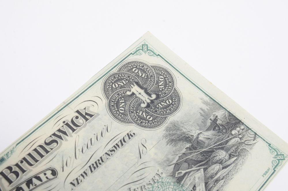 1800s One Dollar Obsolete Currency New Brunswick, NJ Note