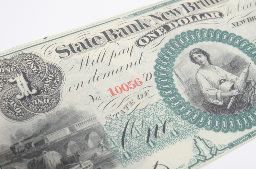 1800s One Dollar Obsolete Currency New Brunswick, NJ Note