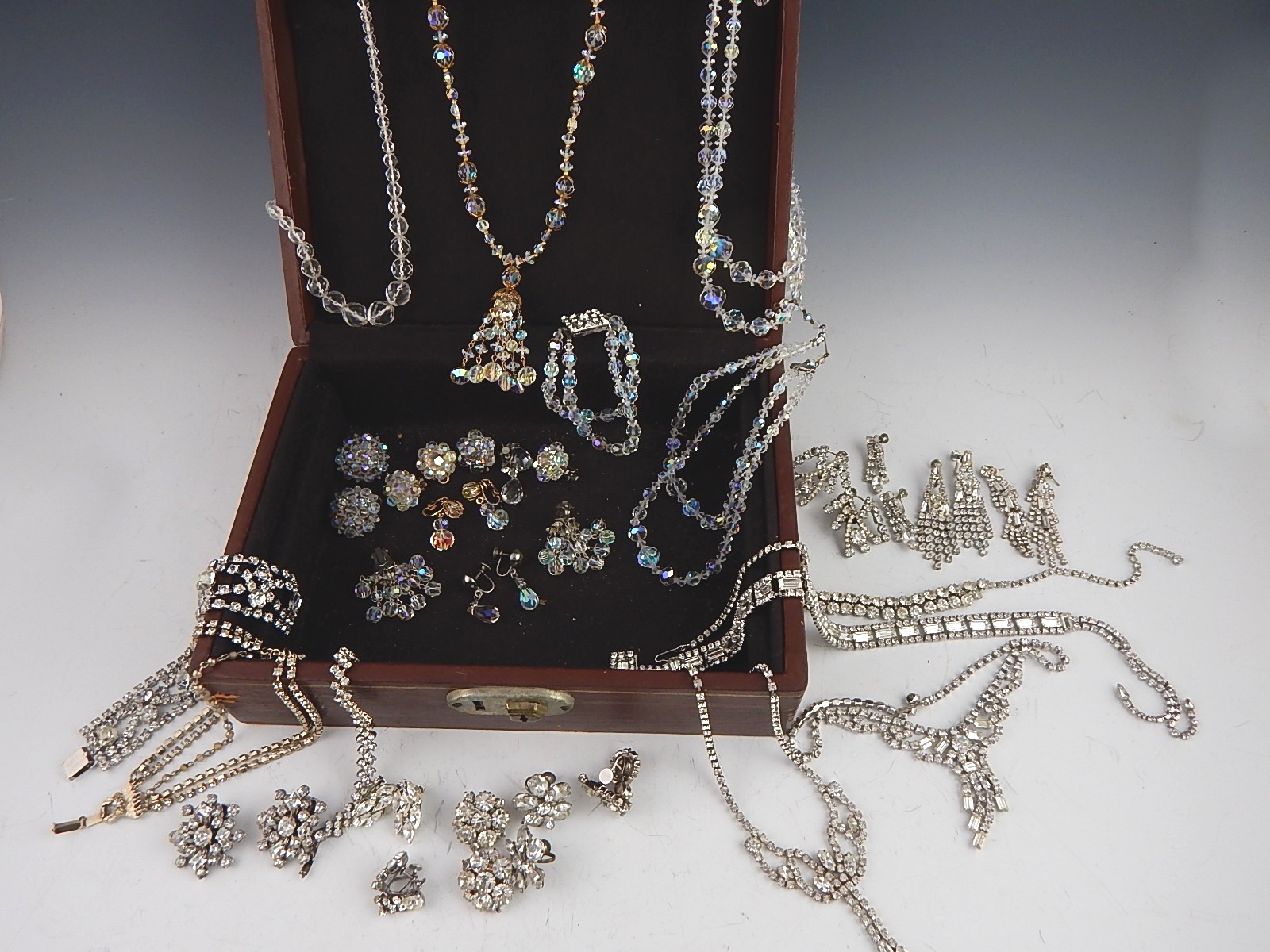 Jewelry Box and Vintage Rhinestone Jewelry