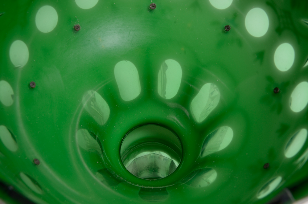 Vintage Bohemian White Cut to Green Mantle Lusters