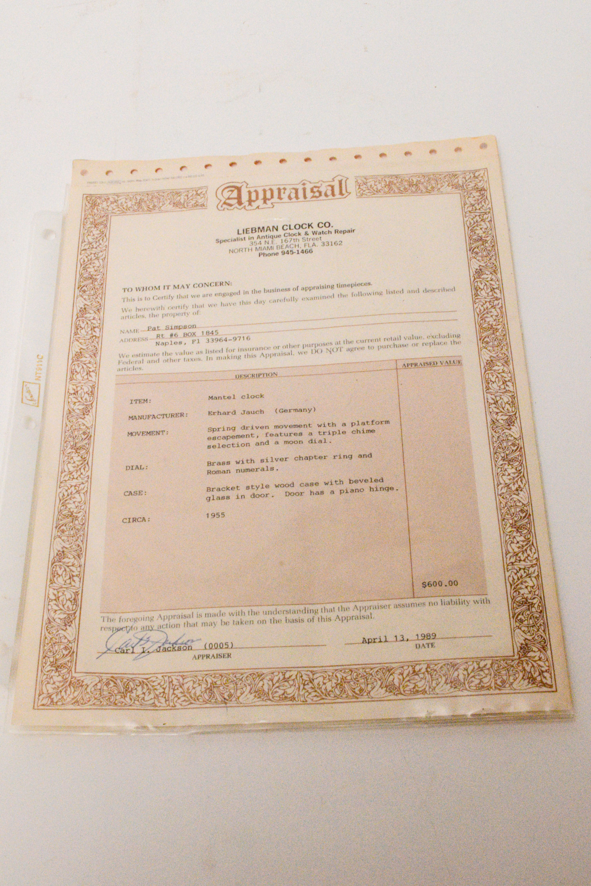 "Erhard Jauch" Mantel Clock