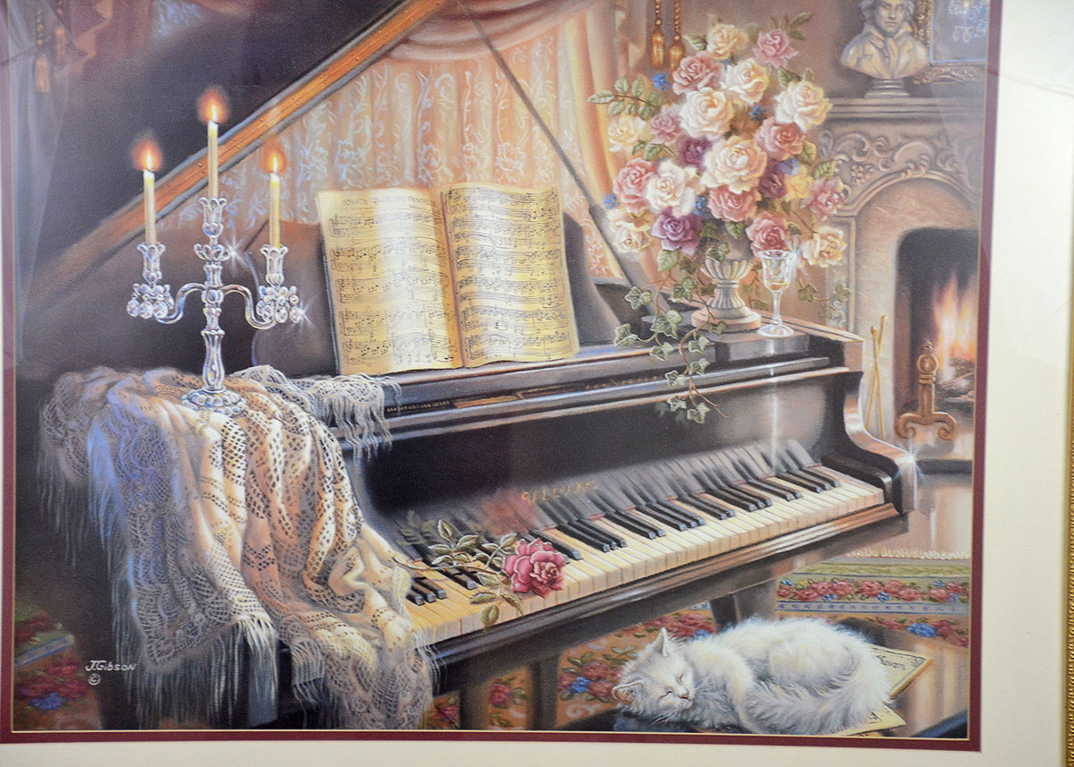Framed Print of an Interior Scene with Piano by J. Gibson