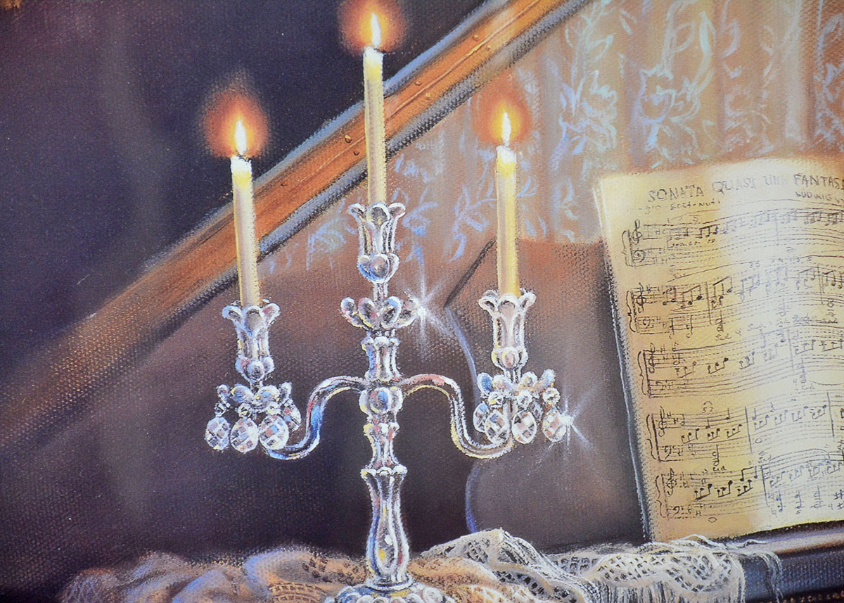 Framed Print of an Interior Scene with Piano by J. Gibson