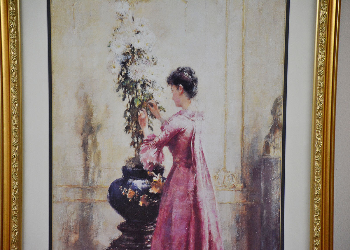 Eugene Joors Offset Lithograph "Woman with Chrysanthemums"