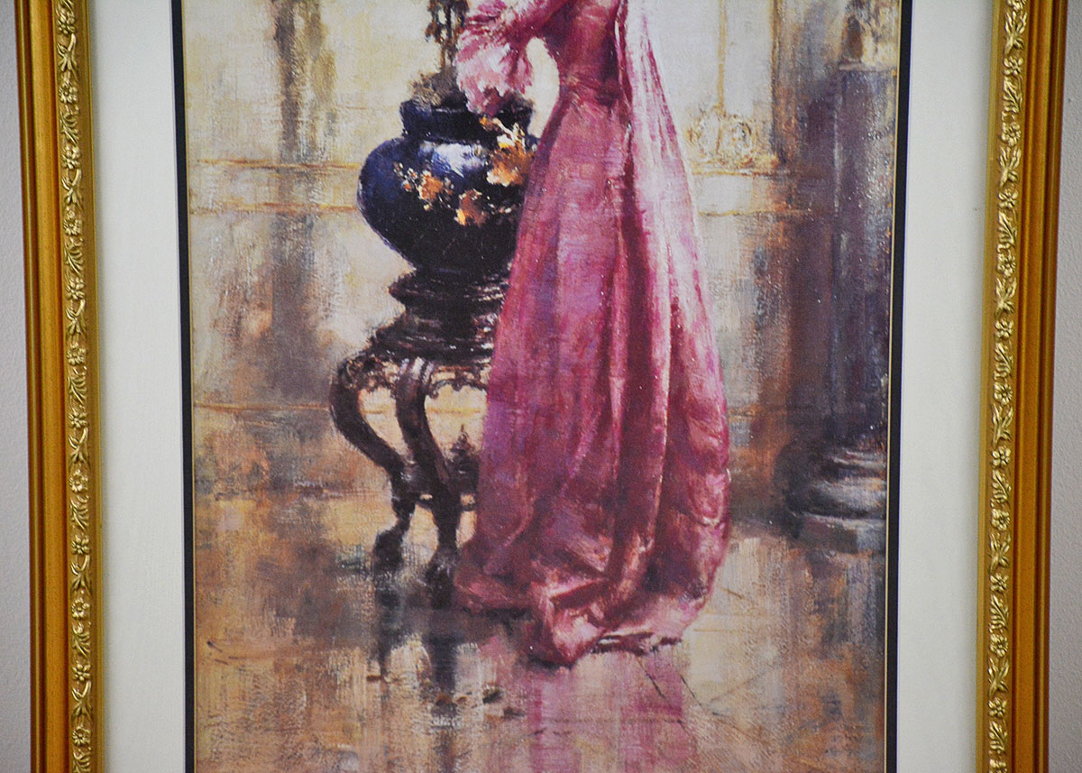 Eugene Joors Offset Lithograph "Woman with Chrysanthemums"