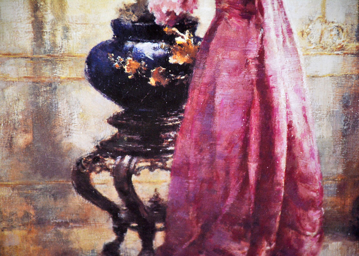 Eugene Joors Offset Lithograph "Woman with Chrysanthemums"