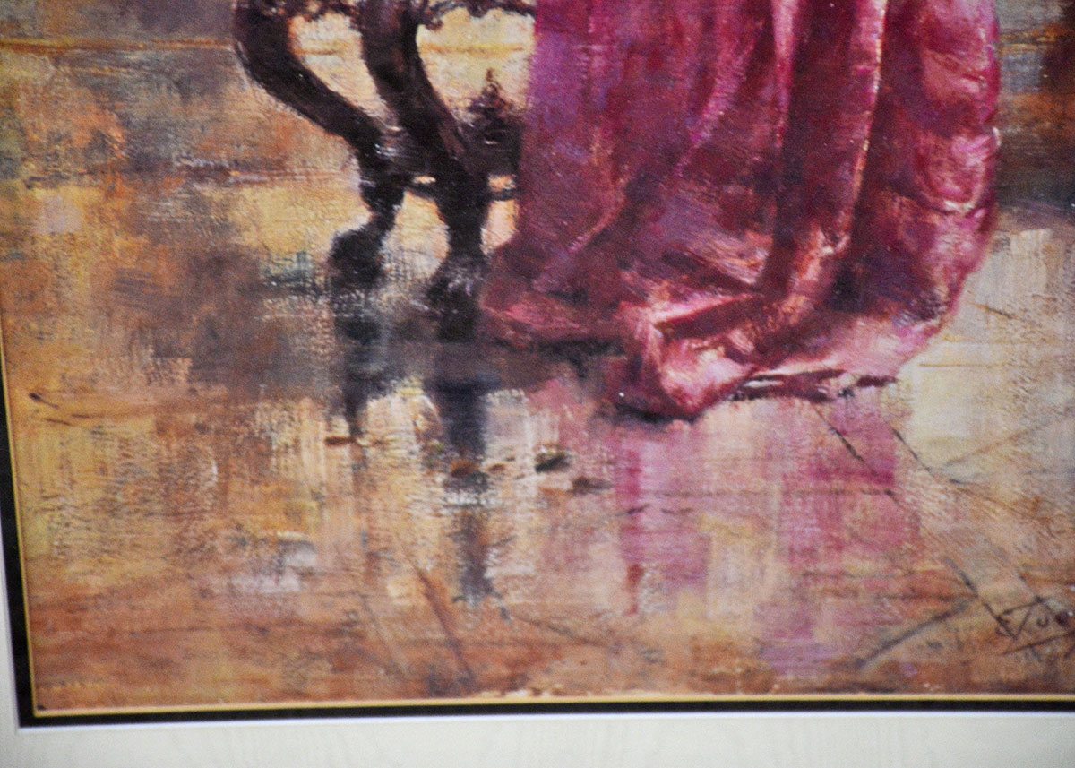 Eugene Joors Offset Lithograph "Woman with Chrysanthemums"