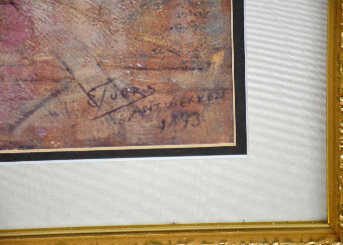 Eugene Joors Offset Lithograph "Woman with Chrysanthemums"