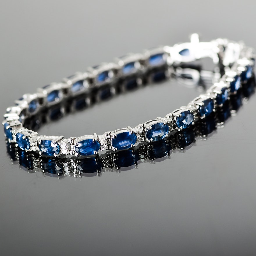 14K White Gold Sapphire and Diamond Tennis Bracelet