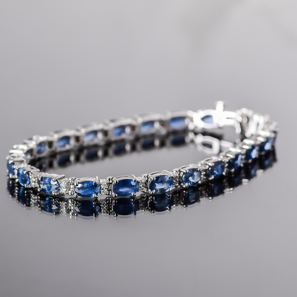 14K White Gold Sapphire and Diamond Tennis Bracelet