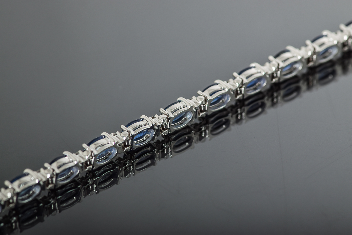 14K White Gold Sapphire and Diamond Tennis Bracelet