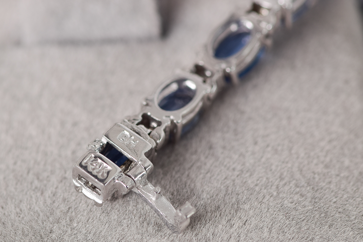 14K White Gold Sapphire and Diamond Tennis Bracelet