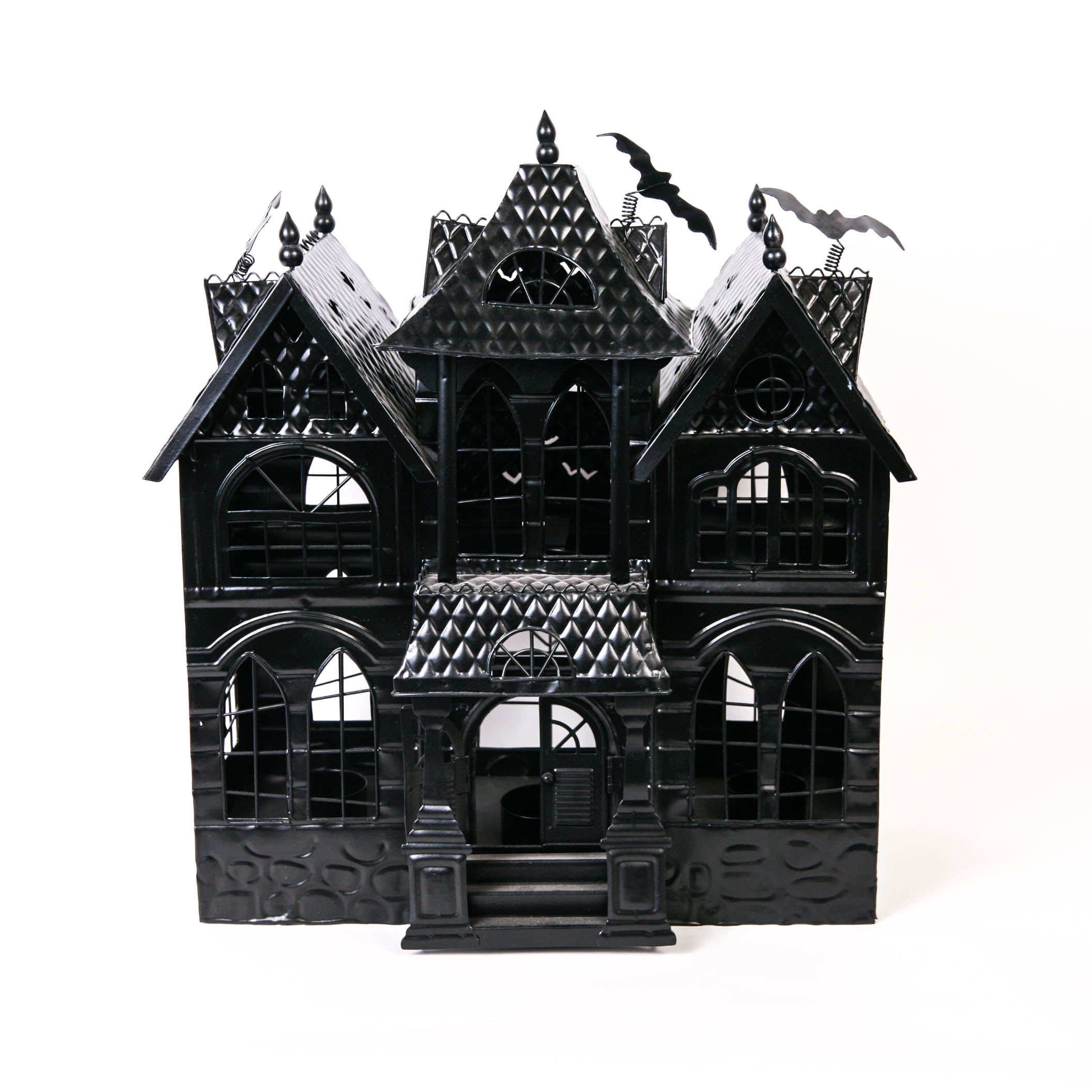 Black Metal Haunted House Tea Light Holder