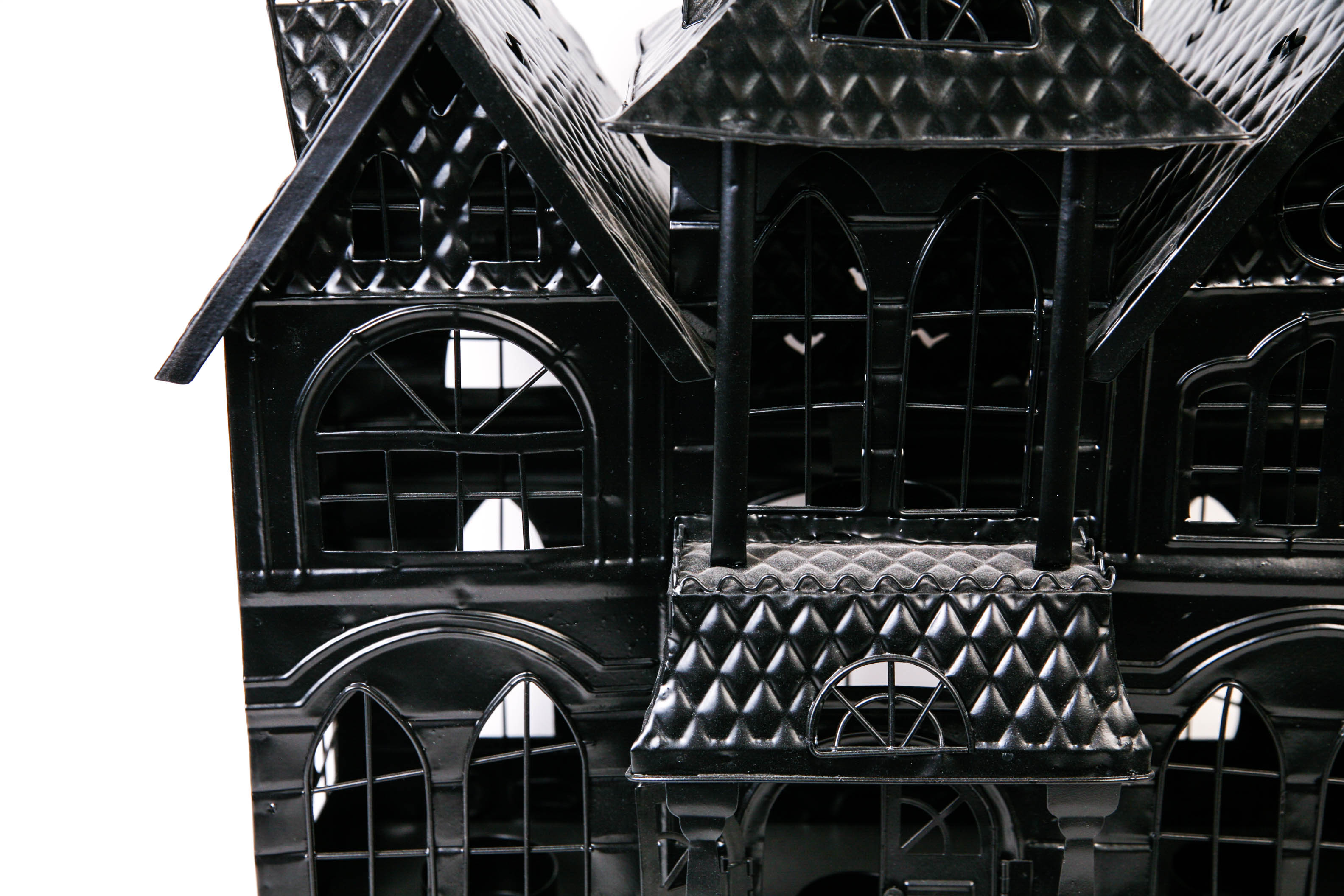 Black Metal Haunted House Tea Light Holder
