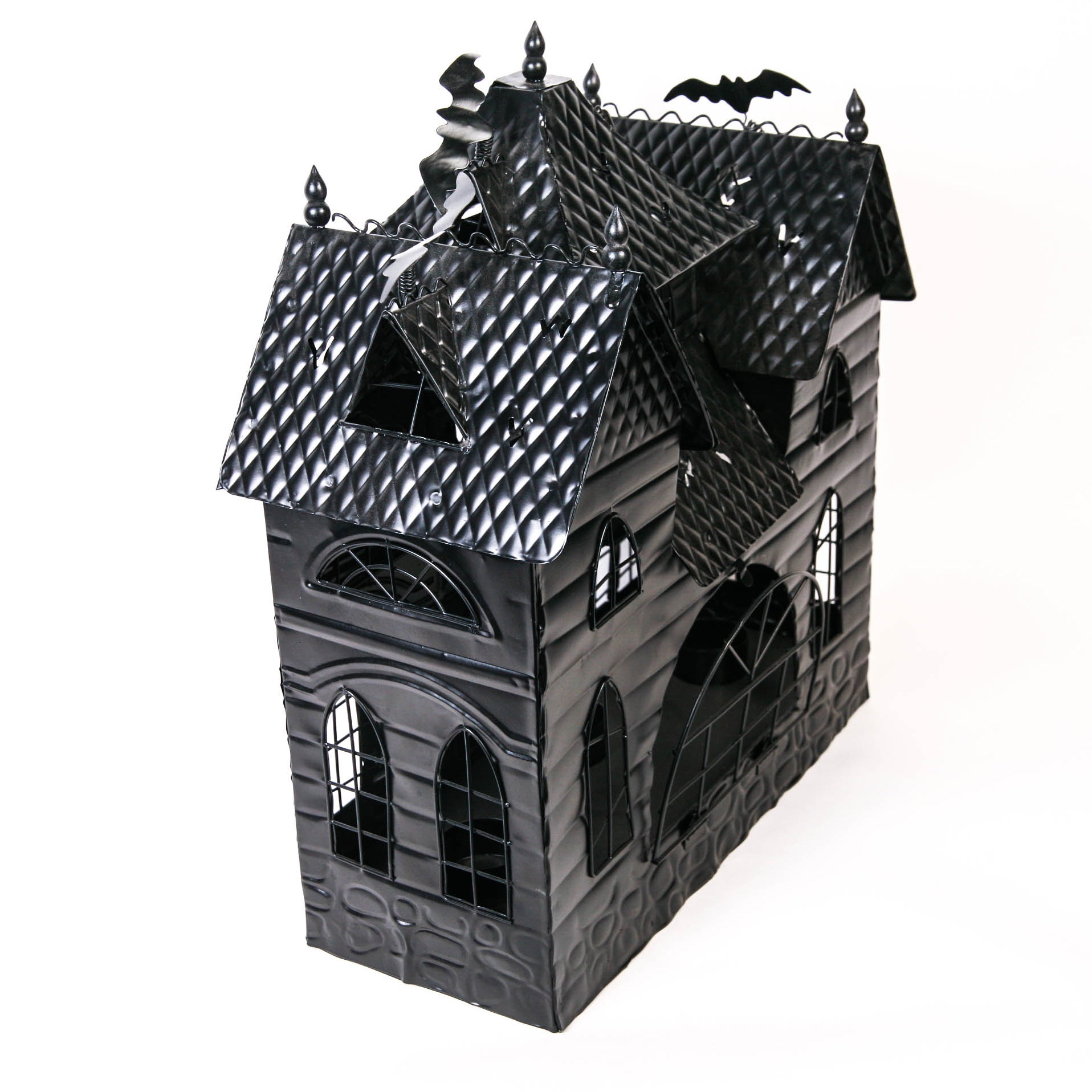 Black Metal Haunted House Tea Light Holder