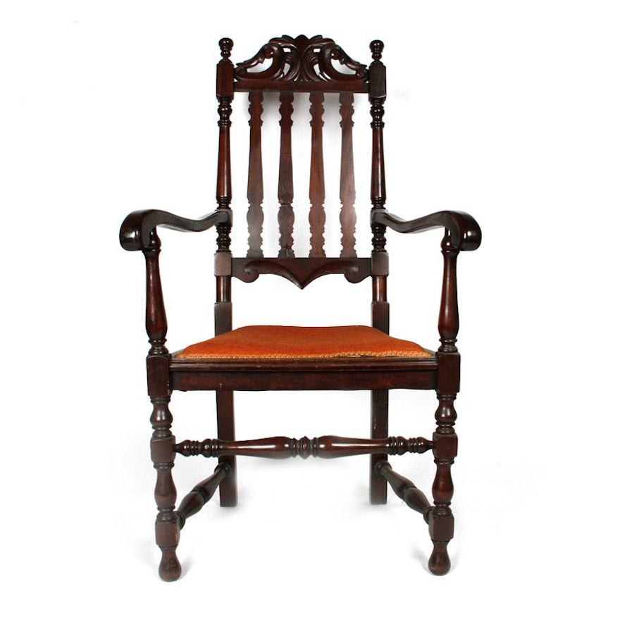 1920s English William and Mary Style Bannister Back Arm Chair