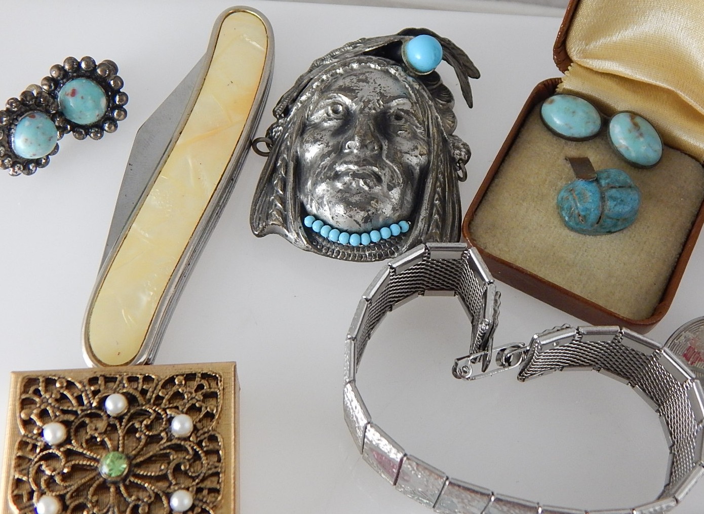 Assorted Vintage Jewelry - West Germany, Turquoise Scarab