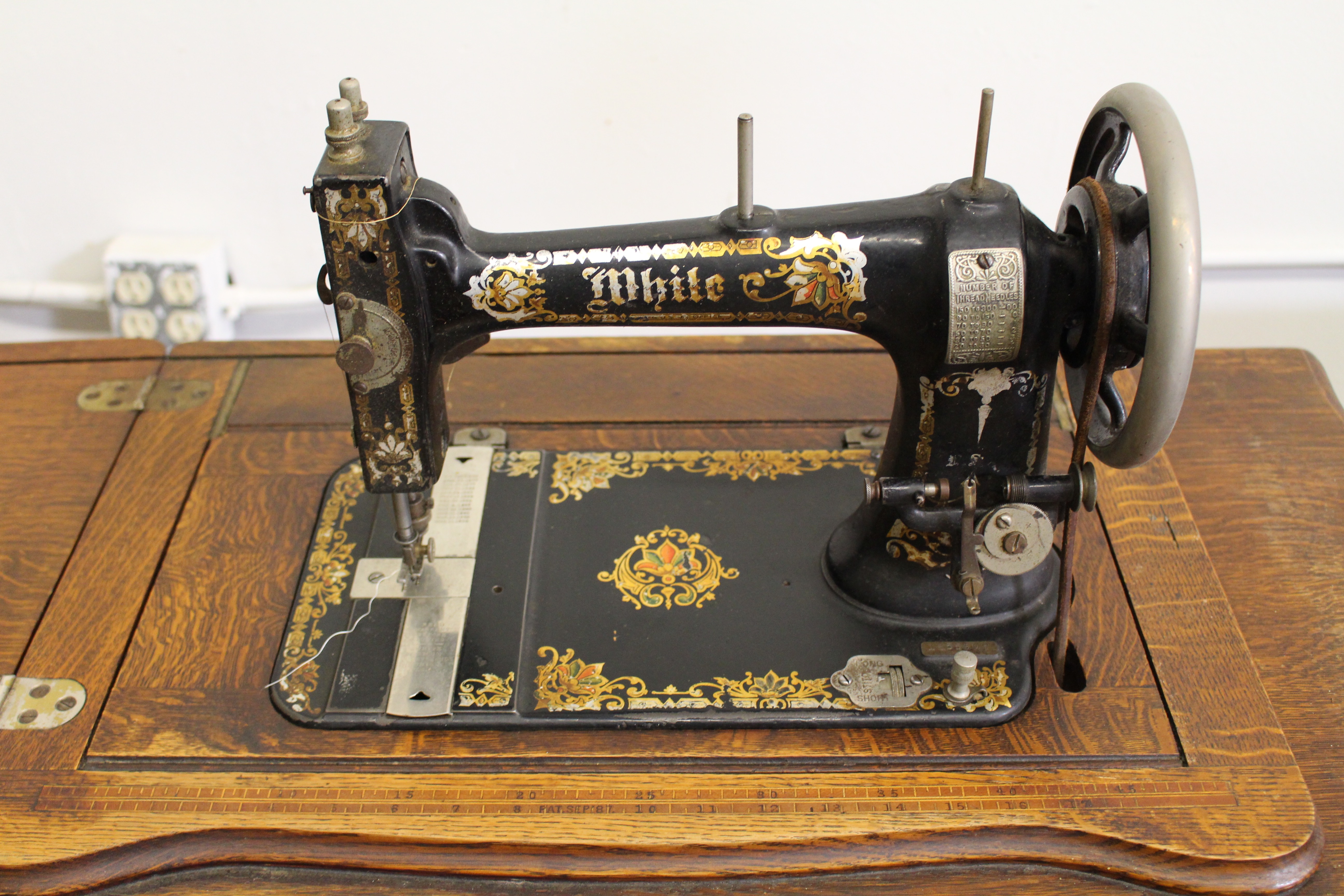 Vintage White Treadle Sewing Machine and Cabinet