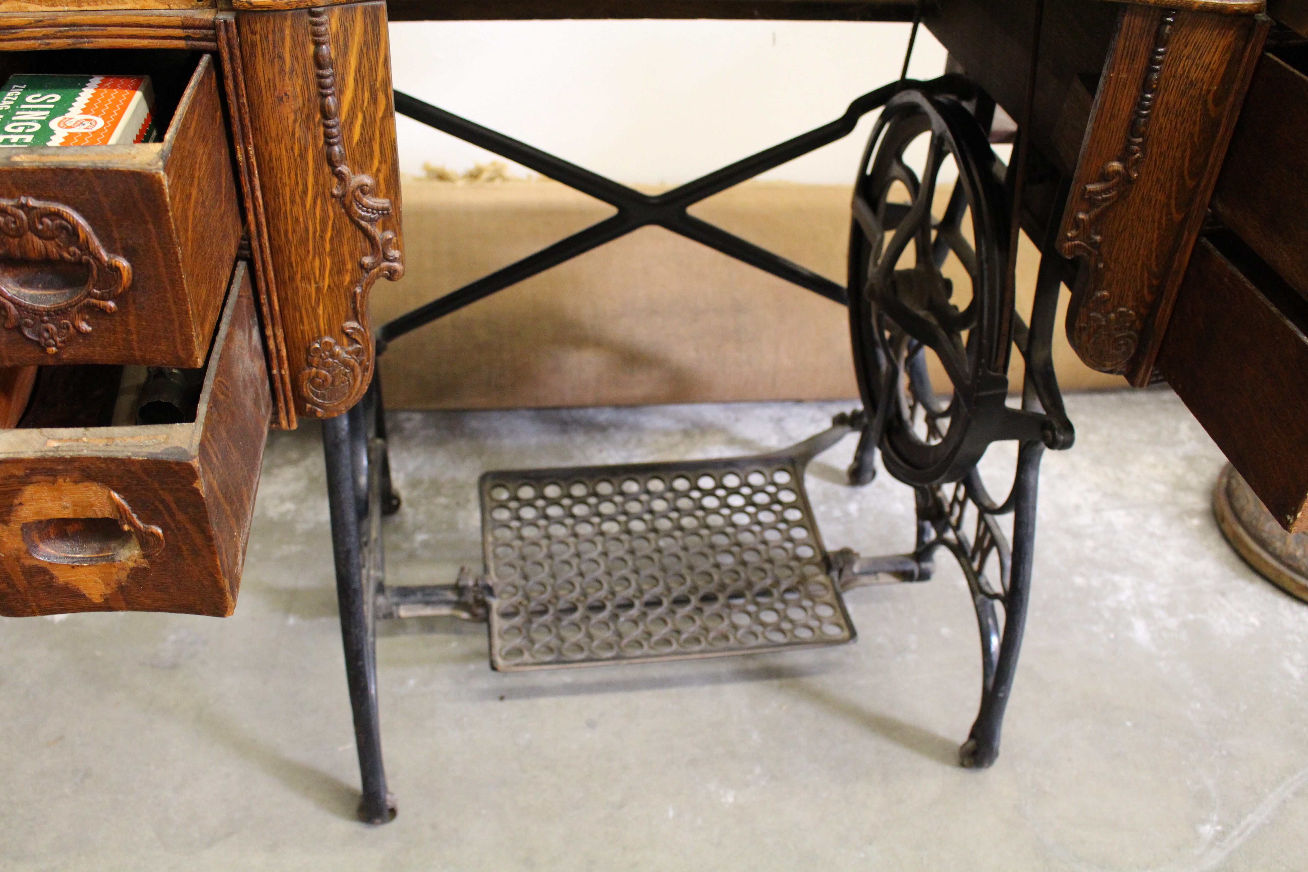 Vintage White Treadle Sewing Machine and Cabinet