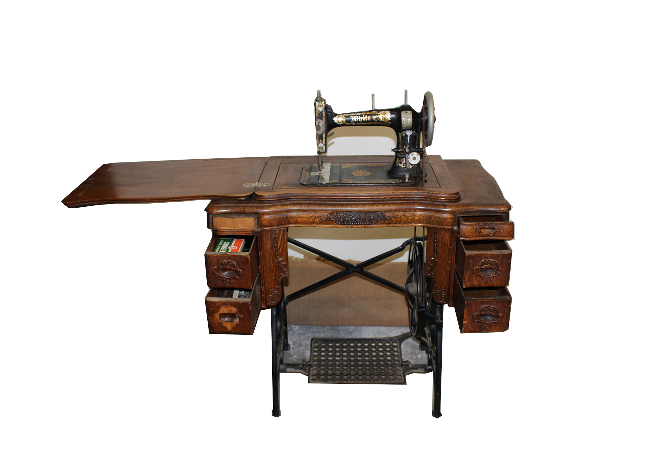 Vintage White Treadle Sewing Machine and Cabinet