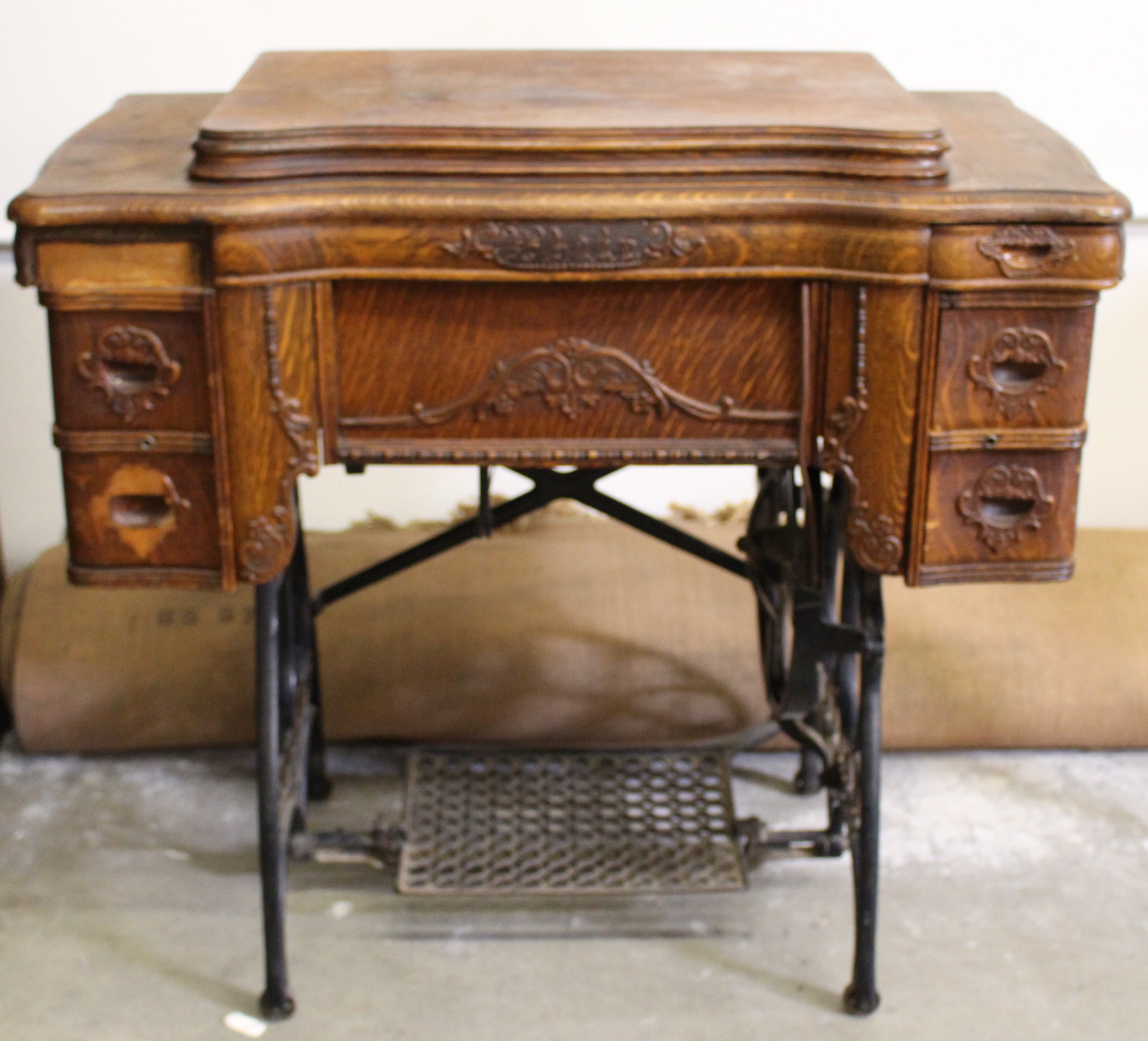 Vintage White Treadle Sewing Machine and Cabinet