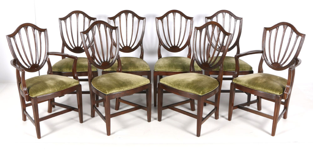 Set of Eight Ethan Allen Federal Style Shield Back Dining Chairs