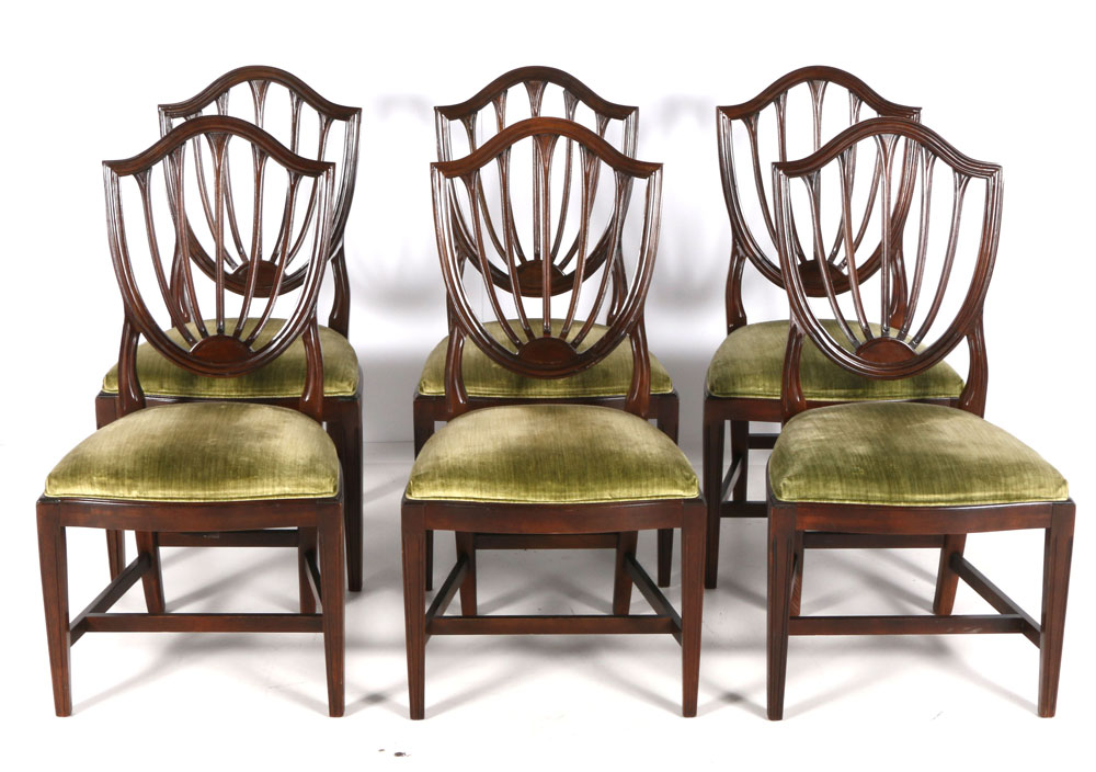 Set of Eight Ethan Allen Federal Style Shield Back Dining Chairs