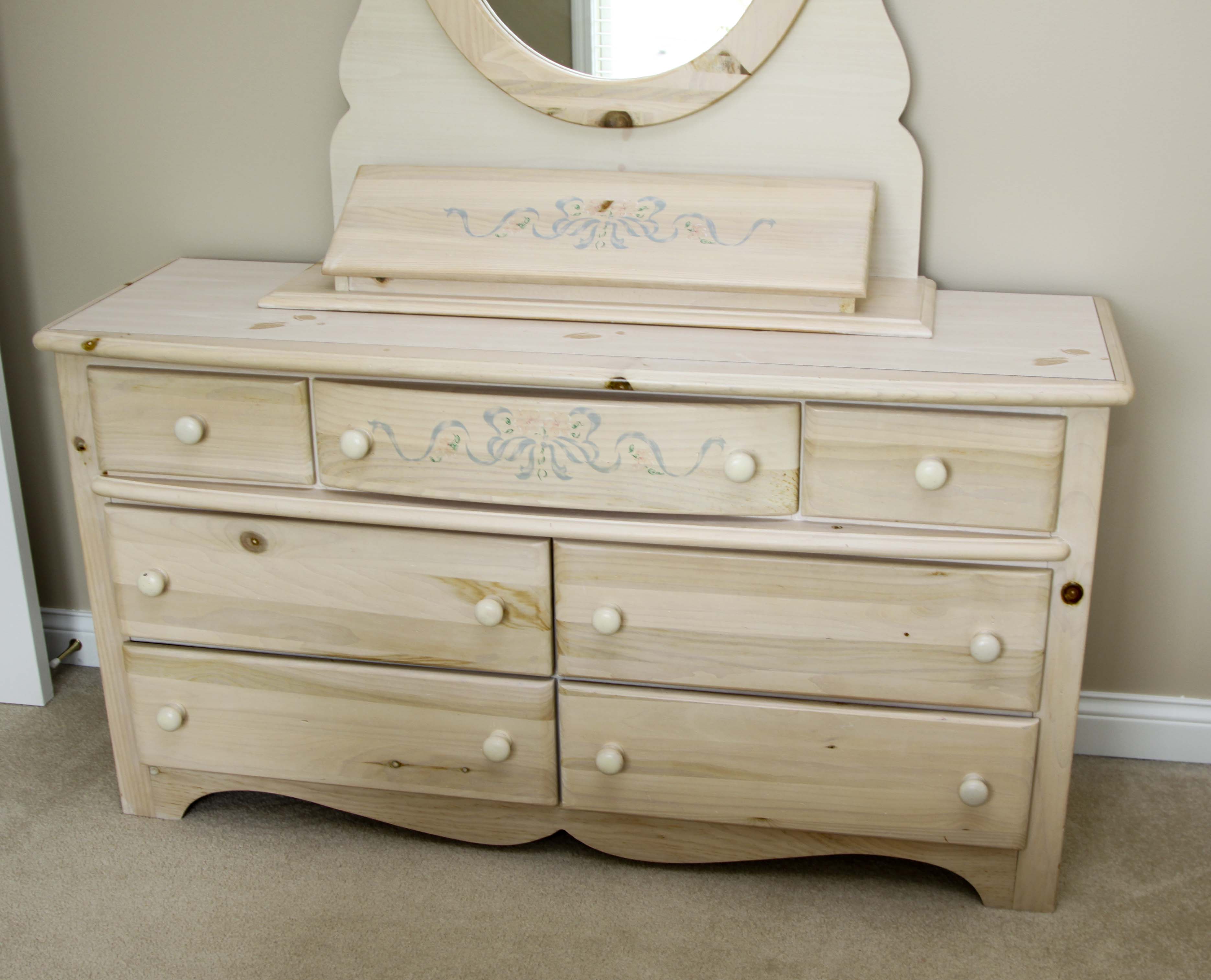 Knotty Pine Dresser and Mirror