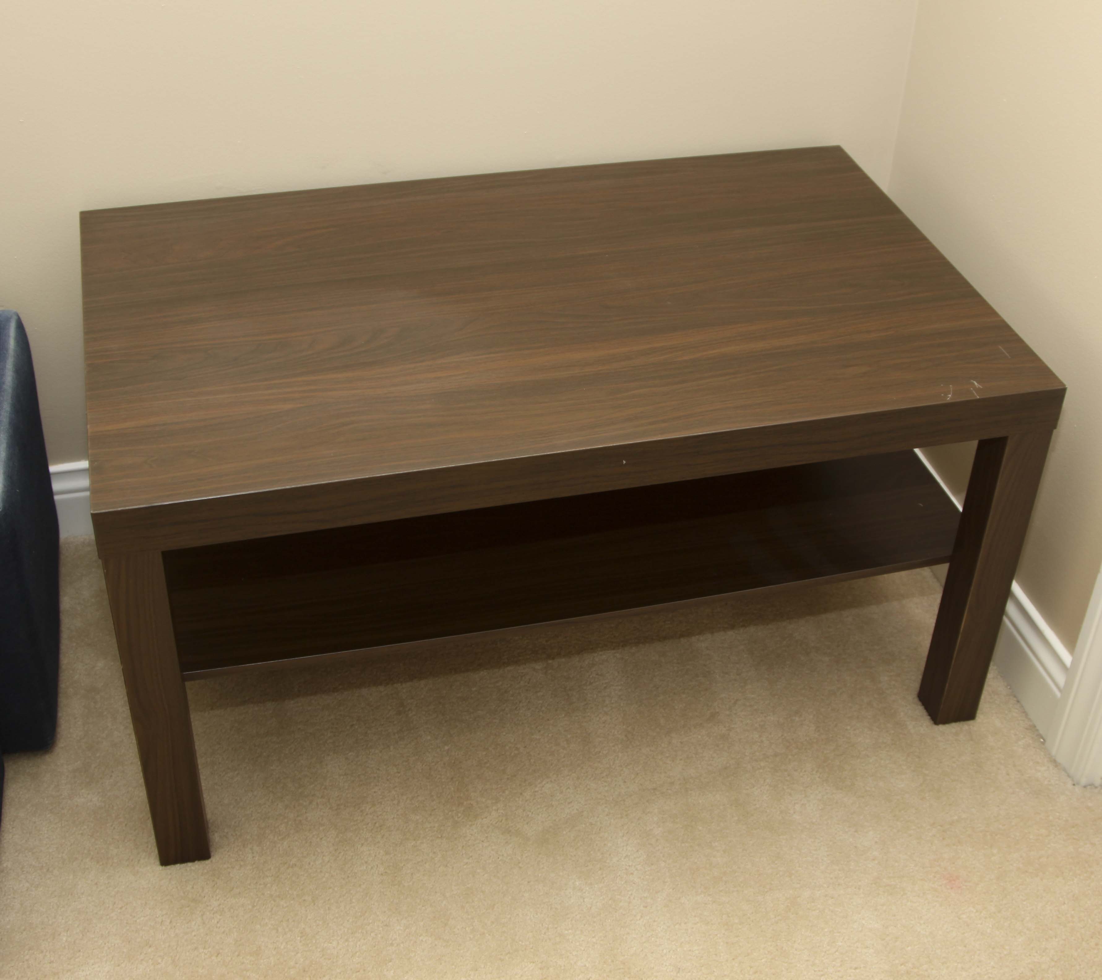 IKEA 'Lack' Coffee Table and Denim Storage Cube Ottomans