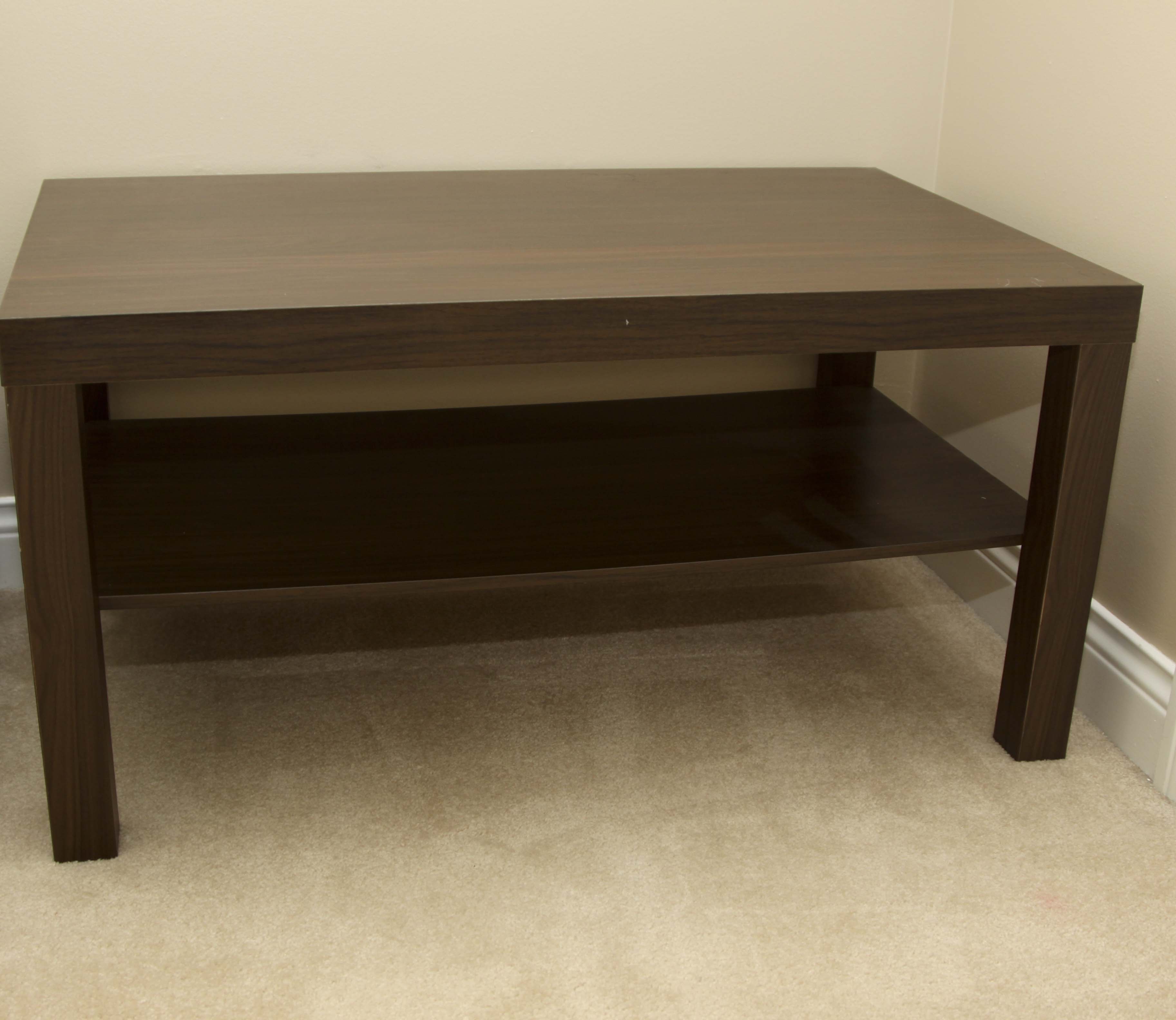 IKEA 'Lack' Coffee Table and Denim Storage Cube Ottomans