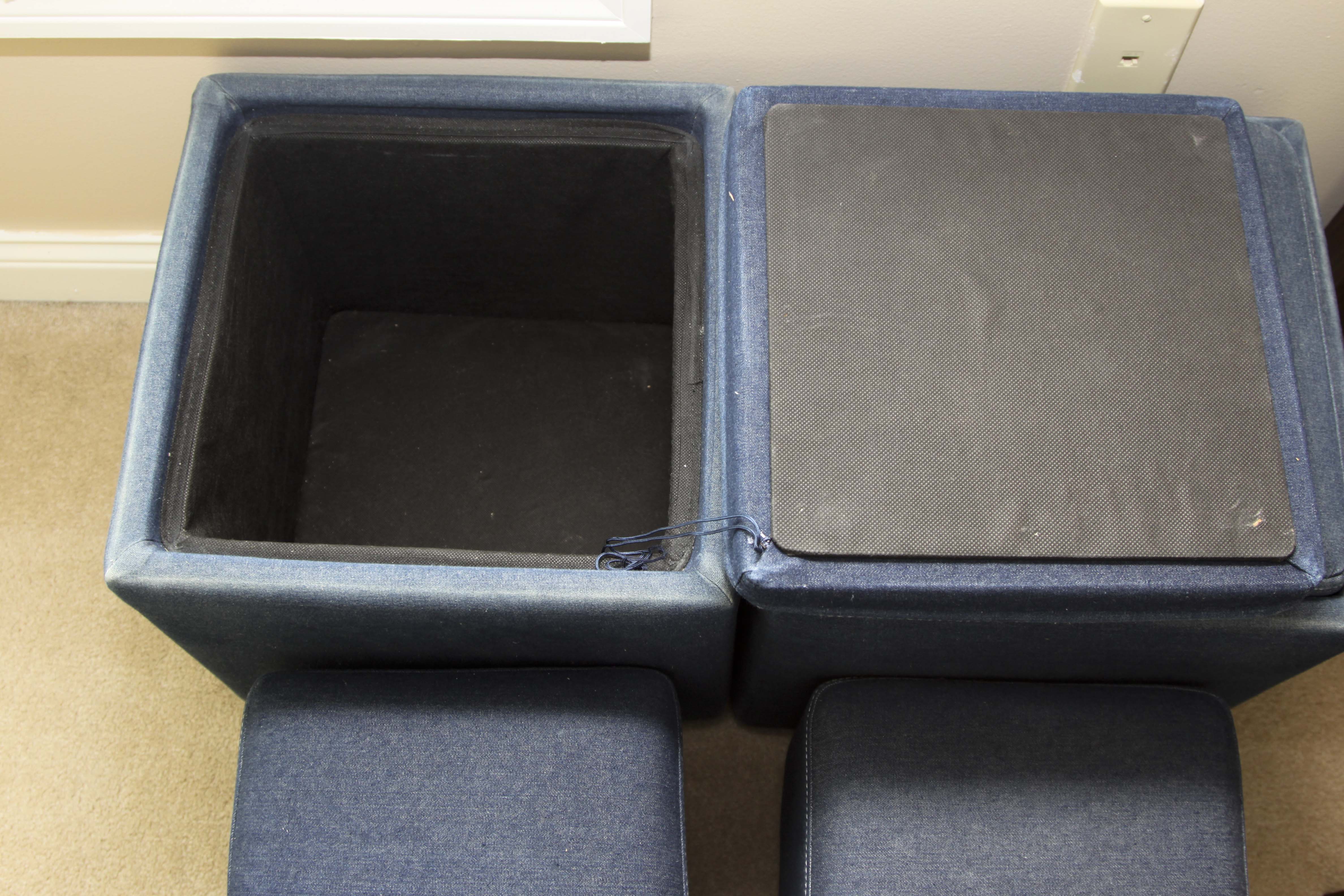 IKEA 'Lack' Coffee Table and Denim Storage Cube Ottomans