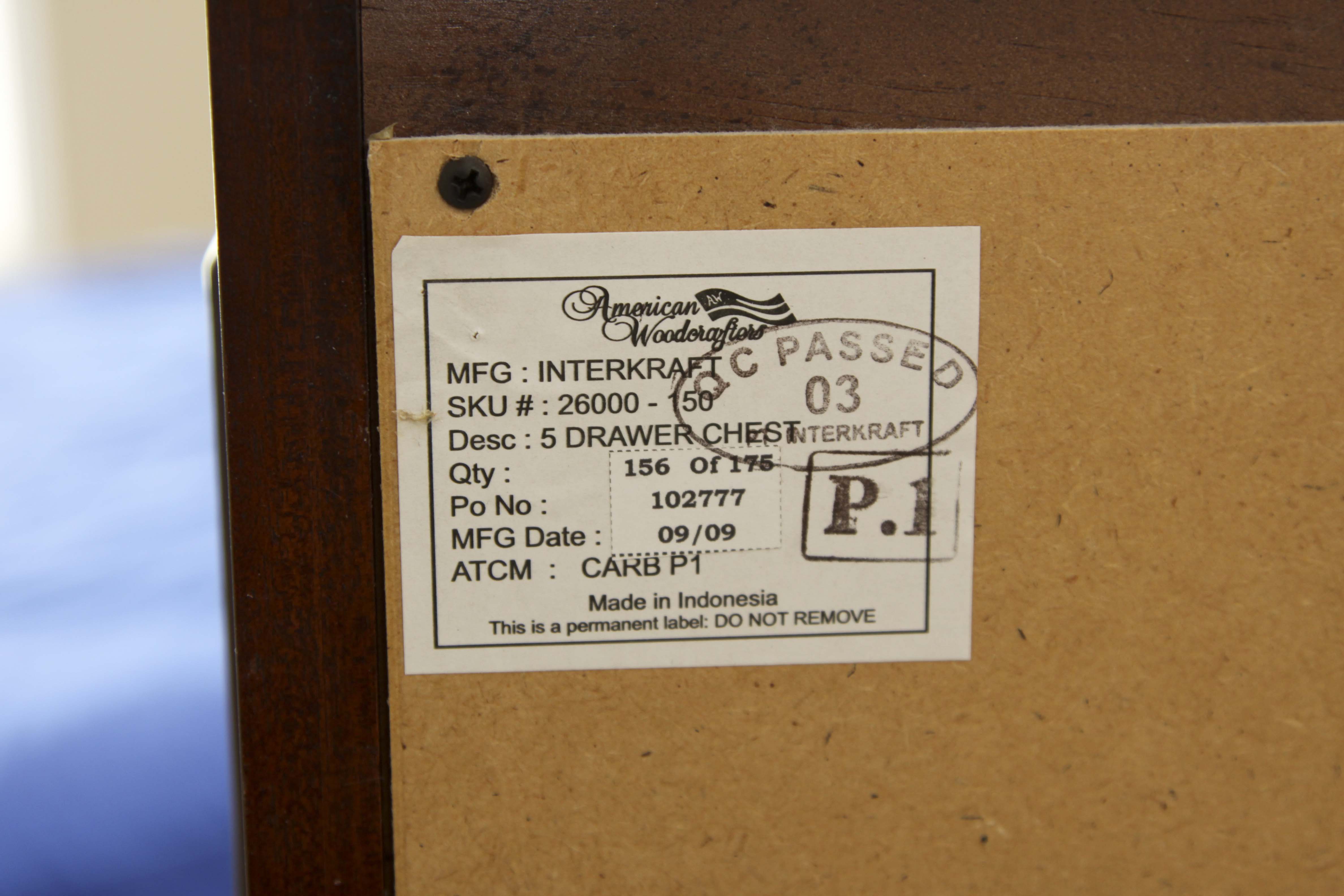 American Woodcrafters Five-Drawer Wooden Dresser