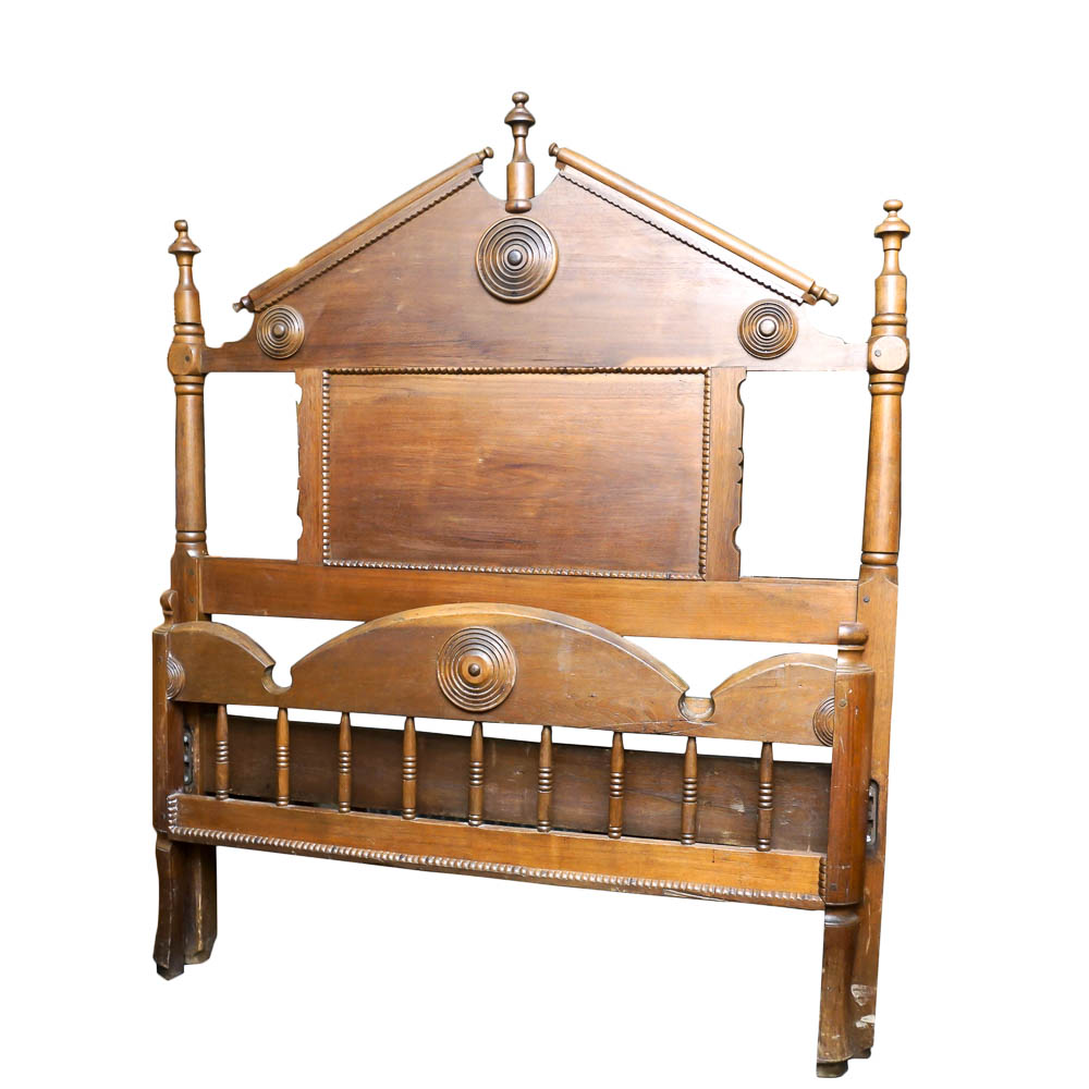 Carved Walnut Eastlake Twin Bed Frame