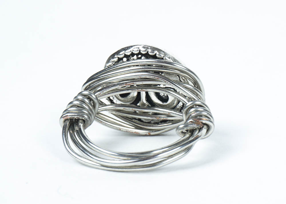 Faceted Glass U.K. Pendant Necklace and Fleur de Lis Tibetan Coin Ring