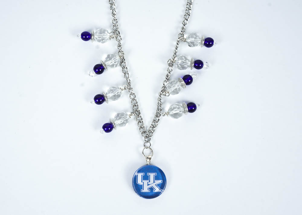 Faceted Glass U.K. Pendant Necklace and Fleur de Lis Tibetan Coin Ring