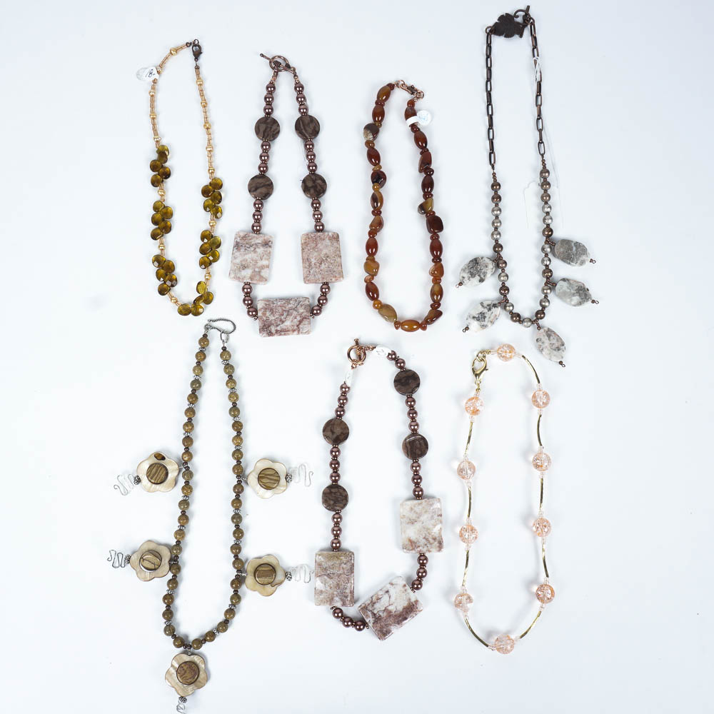 Warm Toned Beaded Necklace Set with Semi Precious Stone Accents