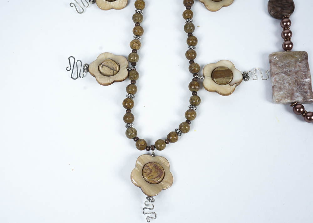 Warm Toned Beaded Necklace Set with Semi Precious Stone Accents