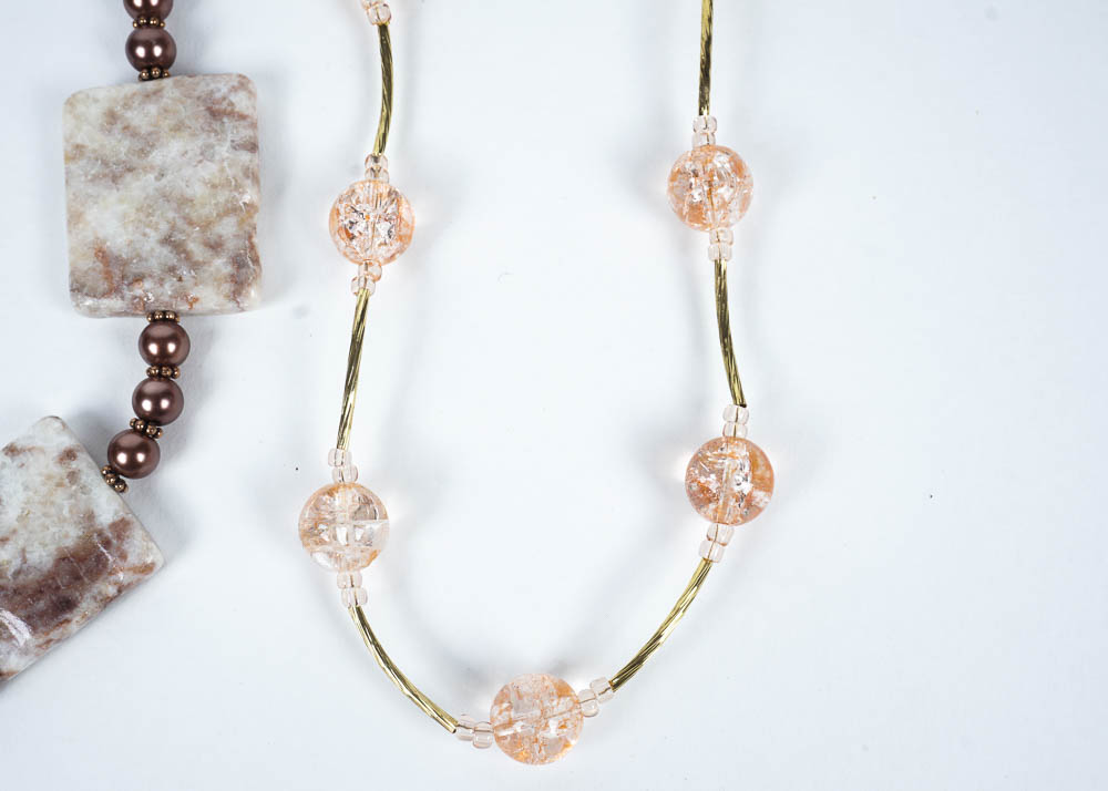 Warm Toned Beaded Necklace Set with Semi Precious Stone Accents