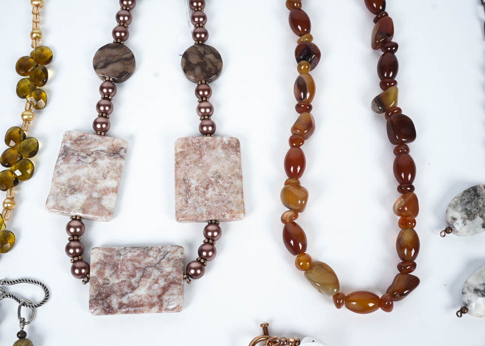 Warm Toned Beaded Necklace Set with Semi Precious Stone Accents