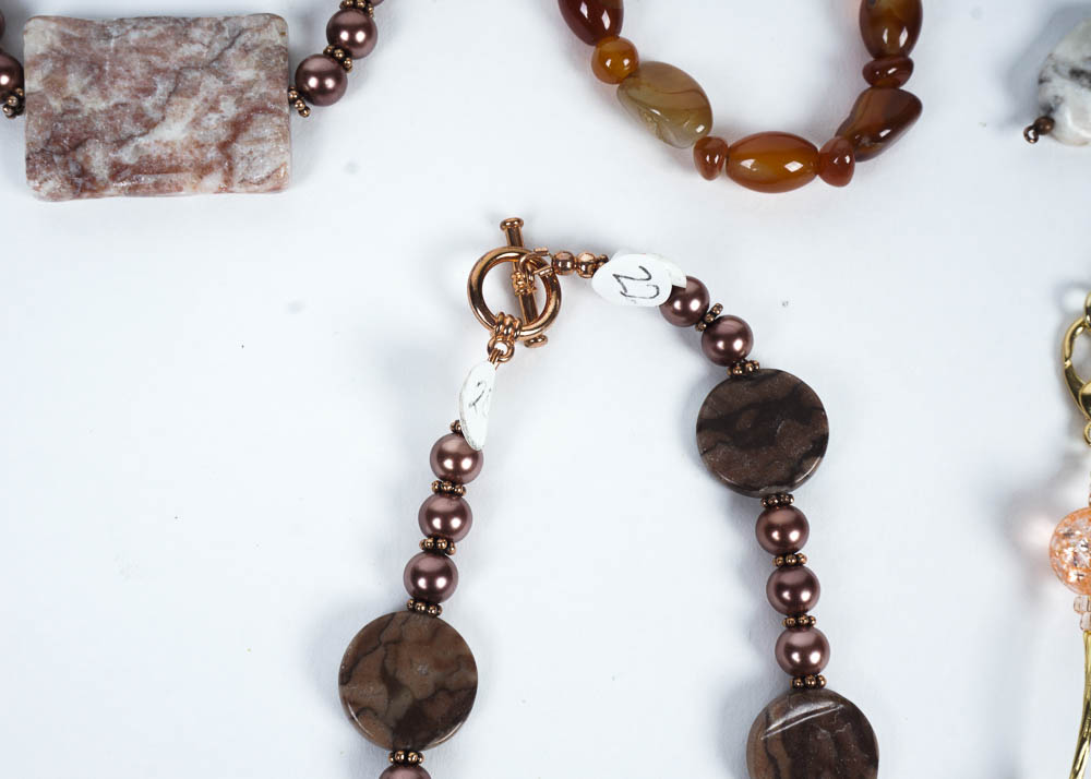 Warm Toned Beaded Necklace Set with Semi Precious Stone Accents