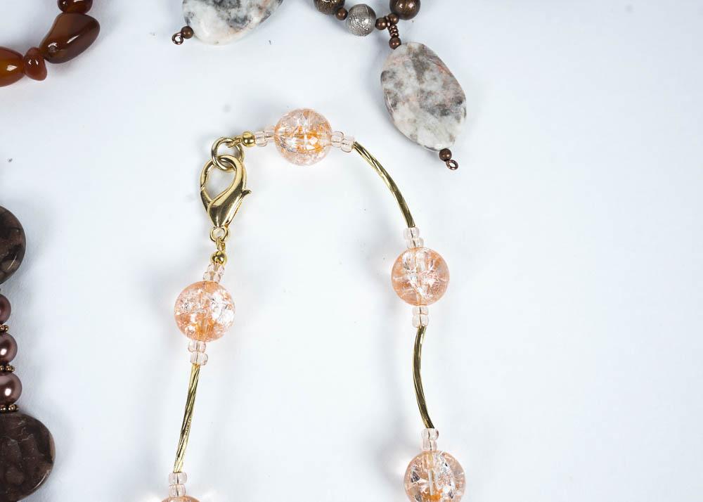 Warm Toned Beaded Necklace Set with Semi Precious Stone Accents