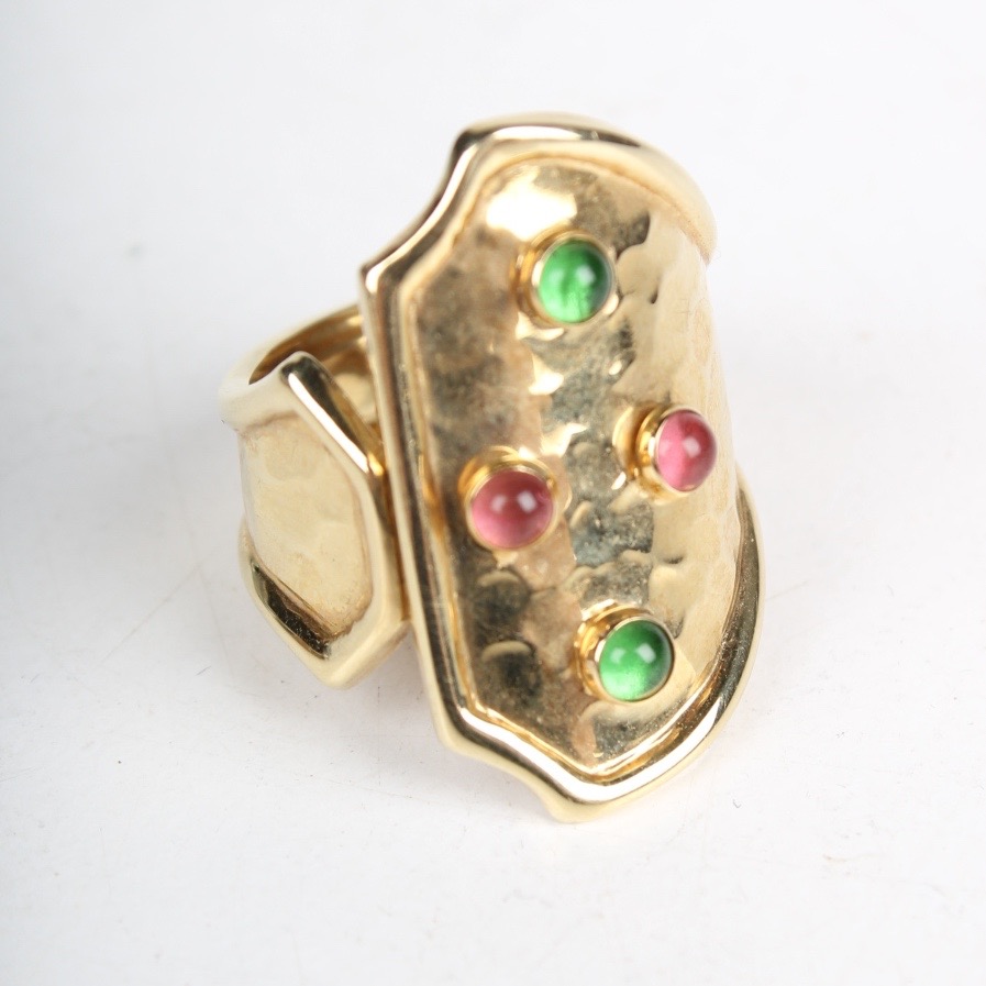 14K Yellow Gold with Tourmaline and Emerald Ring